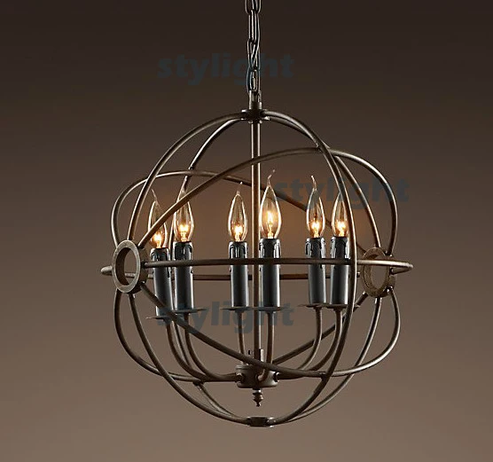 

Hot selling Vintage Pendant Lamp gyro FOUCAULT'S IRON ORB CHANDELIER RUSTIC IRON Loft light Diameter 50cm