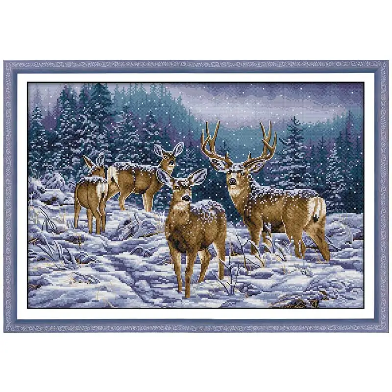 

Winter deer counted 11CT 14CT Animals Cross Stitch Set DIY DMC Chinese Cross-stitch Kit Embroidery Needlework DA267
