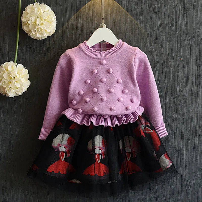 Детское хлопковое платье с круглым вырезом длинным рукавом|fashion girl dress|girls dressgirl