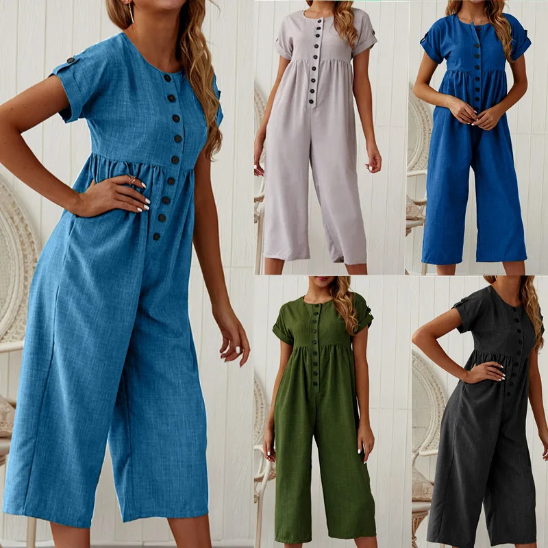 

Spring/summer 2019, stylish, Bohemian style, cotton and linen solid color jumpsuit sexy clothes in Europe and America