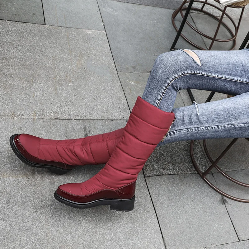 Kcenid/Большие размеры 34-40, модные зимние сапоги из лакированной искусственной кожи на платформе водонепроницаемые женские теплые зимние сапоги на меху женская обувь г