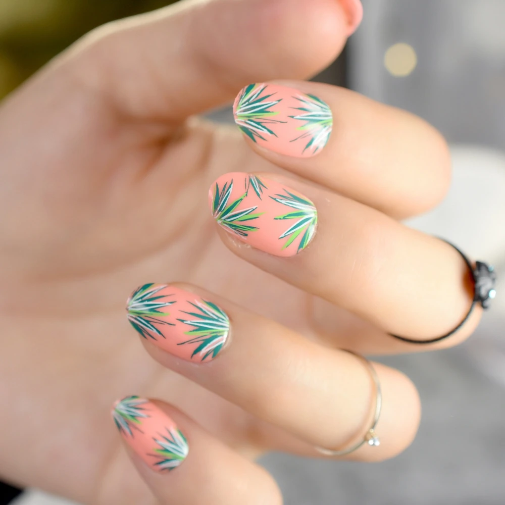 Shiny Fake Nail Tips Oval False Nails Orange Acrylic Nails Tips