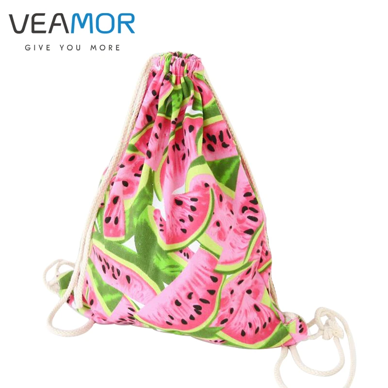 

VEAMOR Bags for Shoes Girls Schoolbags Original Handmade Watermelon Canvas Drawstring Backpack Travel Storage Bags VB293