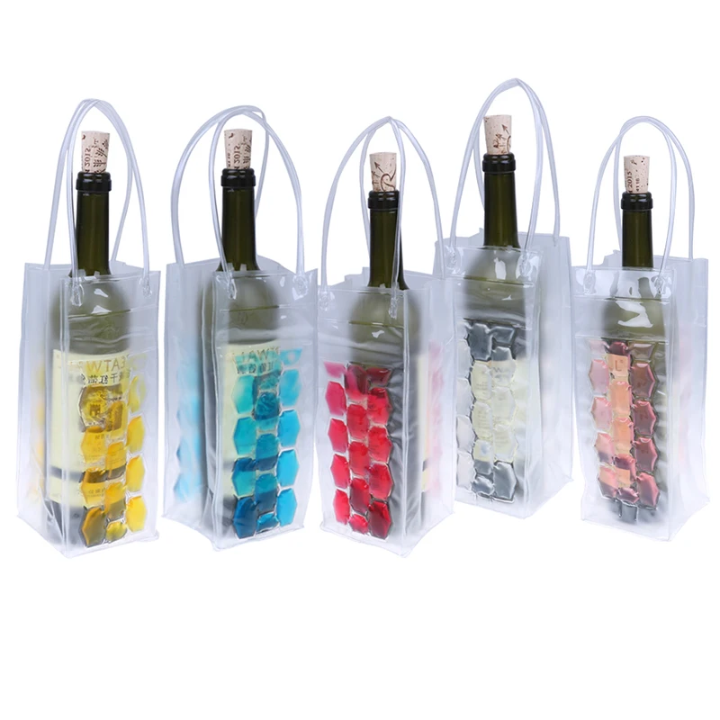 Transparent PVC Wine Cool Ice Bag Beer Cooler Champagne Bucket Chiller Freezable