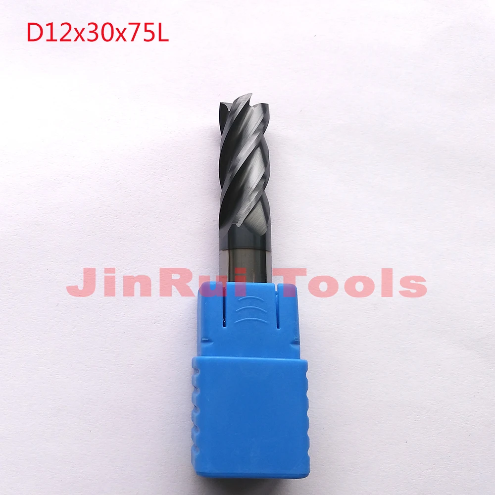 

1pc D12*30*75L HRC60 4 Flutes Flat Square Solide Carbide End Mills CNC router bit milling cutter Tools knife fresa