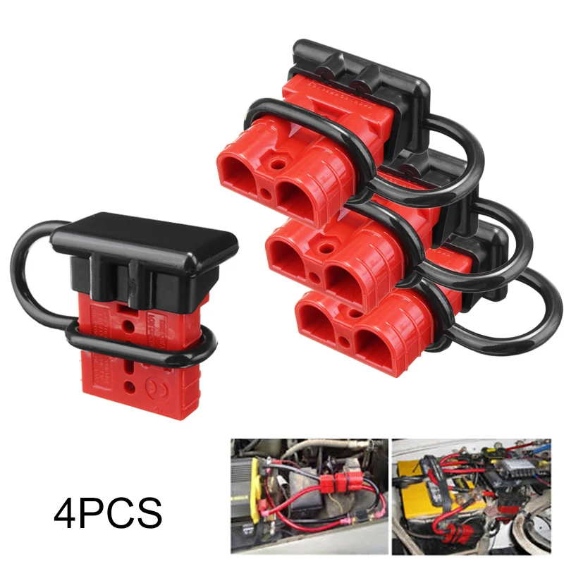 X AUTOHAUX 4pcs 600V 50A Battery Quick Connect Disconnect Wire Harness Plug with Cover for Trailer Forklift 7 8 10 AWG Red 
