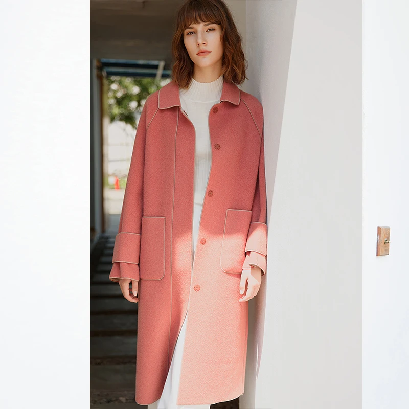 

YOYOCATHY Doll Collar Double Side Woolen Women's Coats Winter 2018 New Loose Elegant Overcoats 100% Wool Long Female Outerwear