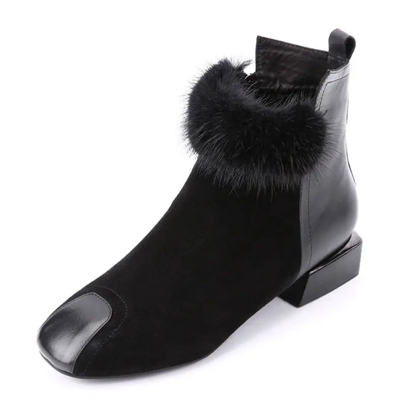 

Europe America boots women 2018 Autumn Winter fashion Scrub soft leather Square head zipper Booties Keep warm black ladies boots
