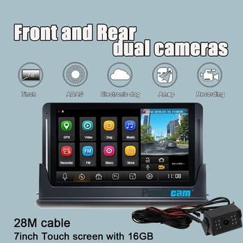 

Z7 Truck recorder with 7inch monitor display ADAS GPS Navigator driving recorder double lens FM car support Bluetooth Amap