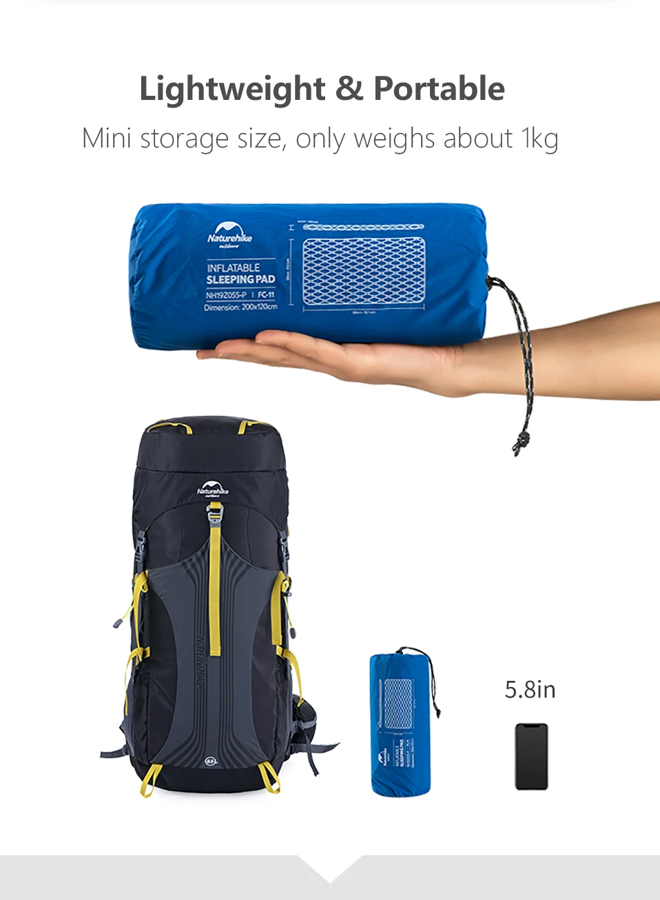 Naturehike Ultralight 2 Person Camping Sleeping Pad Mattress Lengthened Inflatable Mat Portable Wit