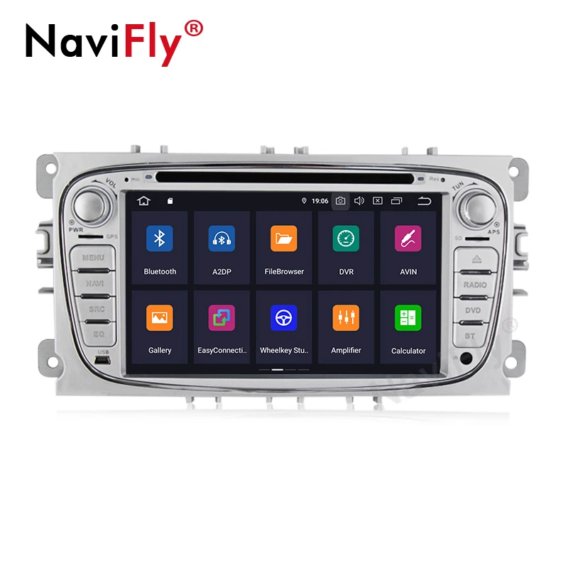 Best NaviFly 2Din Android9.0 IPS Screen+DSP Car dvd audio multimedia For Ford Focus2 MONDEO/C-MAX with OBD2 Bluetooth TPMS DAB+ 5
