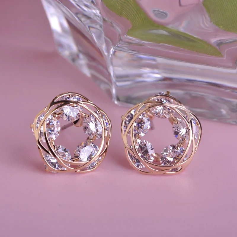 Shining Stud Rhinestone font b Earrings b font Prong Setting CZ Zirconia Round Copper font b