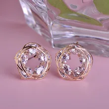 Shining Stud Rhinestone Earrings Prong Setting CZ Zirconia Round Copper Earring Fashion Pendientes Korean Style Free Shipping