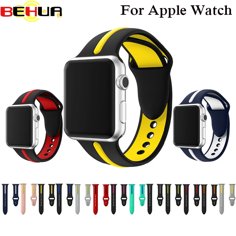 Ремешок силиконовый спортивный для apple watch band 42 мм 38 4/3/2/1 двухцветный резиновый