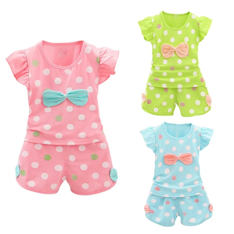 

2018 Hot Summer Fashion Baby Girl Clothing Set Cartoon Bow Vest Sleeve+short clothing Set Children Clothes For Baby