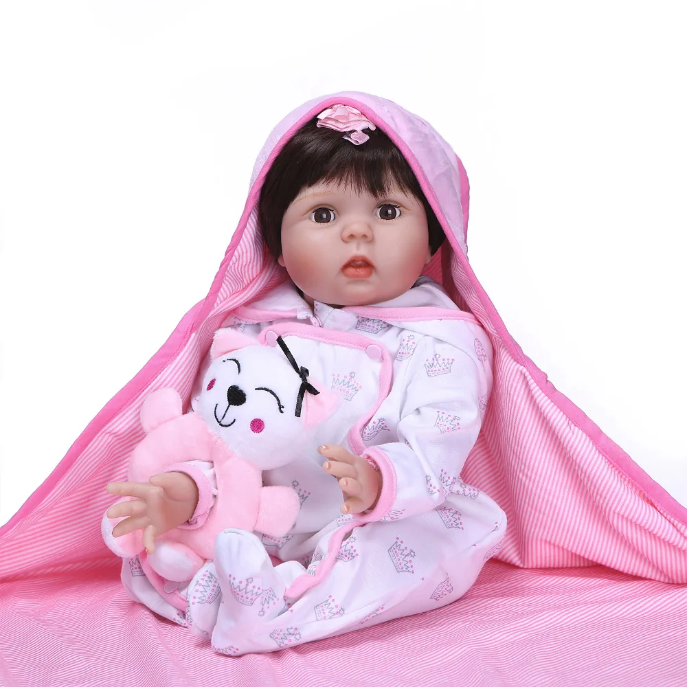 

Nicery 20-22inch 50-55cm Bebe Reborn Doll Soft Silicone Boy Girl Toy Reborn Baby Doll Gift for Children Pink Cat Pink Blanket