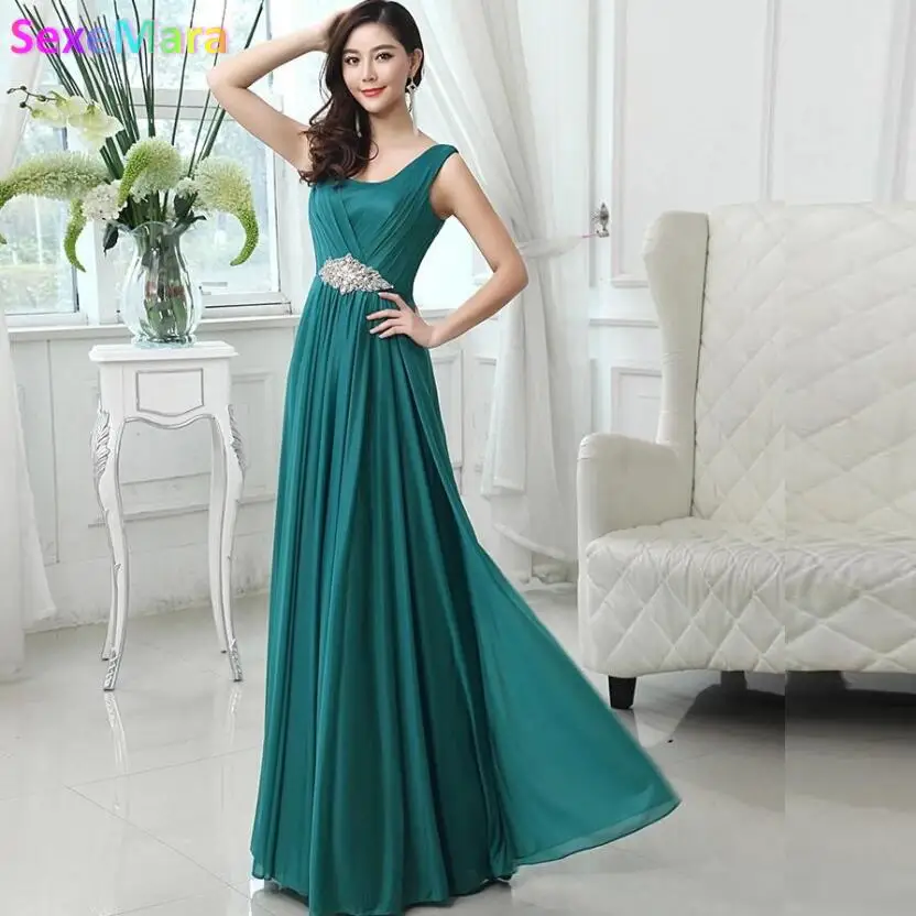 Blu pavone Abito Da Sera Lungo Pieghe In Chiffon Scoop Neck Una Linea  Vestito Da Partito Elegante Abito Formale|dress for your size|dress  presentdress summer - AliExpress