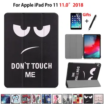 

Case For iPad Pro 11" (2018) Smart Cover Funda For New iPad Pro 11 inch 2018 Print Pattern Folding Stand Coque Shell+Film+Pen