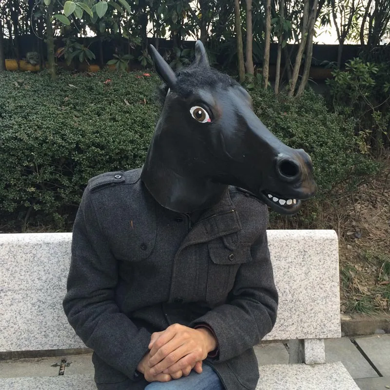 Animal Halloween Black Horsehead Mask Horror Cosplay Masquerade Adults