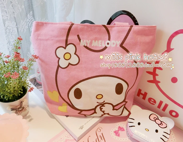 Kawaii hello kitty Melody многоразовая Холщовая Сумка для покупок, сумки на плечо, пляжная сумка, складная сумка для продуктов, Мультяшные сумки-тоут