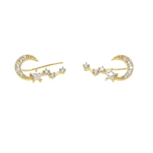 Высокое качество, Настоящее серебро 925 пробы, блестящие Кристальные мини серьги-гвоздики с Луной и звездами, женские очаровательные модные свадебные подарки