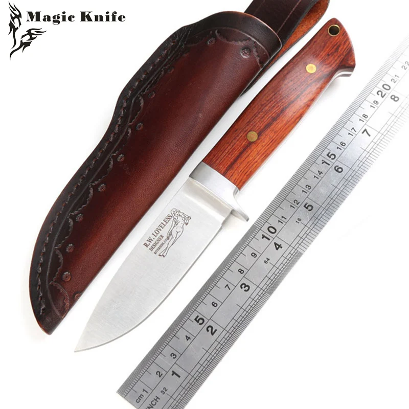 

MAGIC Loveless 9cr18MOV blade wood handle fixed blade large straight knife Sheath camping tactical outdoor EDC knives tools