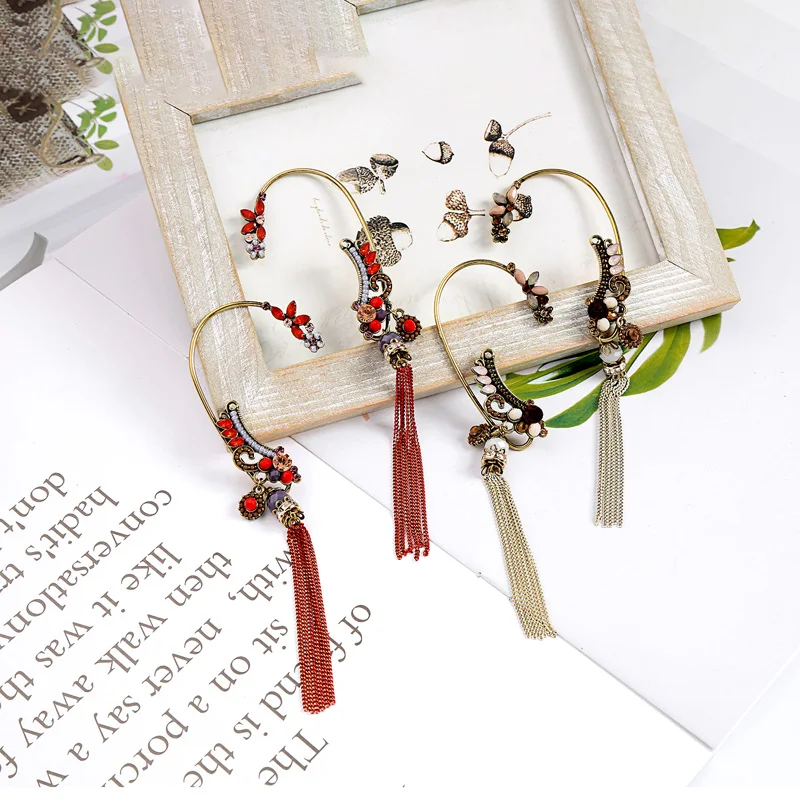 

kissme Unilateral Colorful Acrylic Crystal Beads Chains Tassel Hang Earrings For Women Ethnic Drop Earrings Fashion Accessories