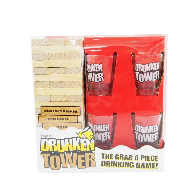 

Party Toys Drunken Tower Drinking Game 60pcs Wood Building Blocks with 4 Glass Set Christmas Nightclub Fun Gag Toy Novelty Gifts