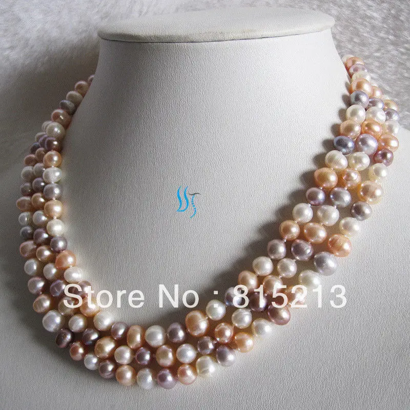

FREE SHIPPING>>>@@ > N1281 8-9mm Multi Color Freshwater Pearl Necklace White Peach Pink Lavender