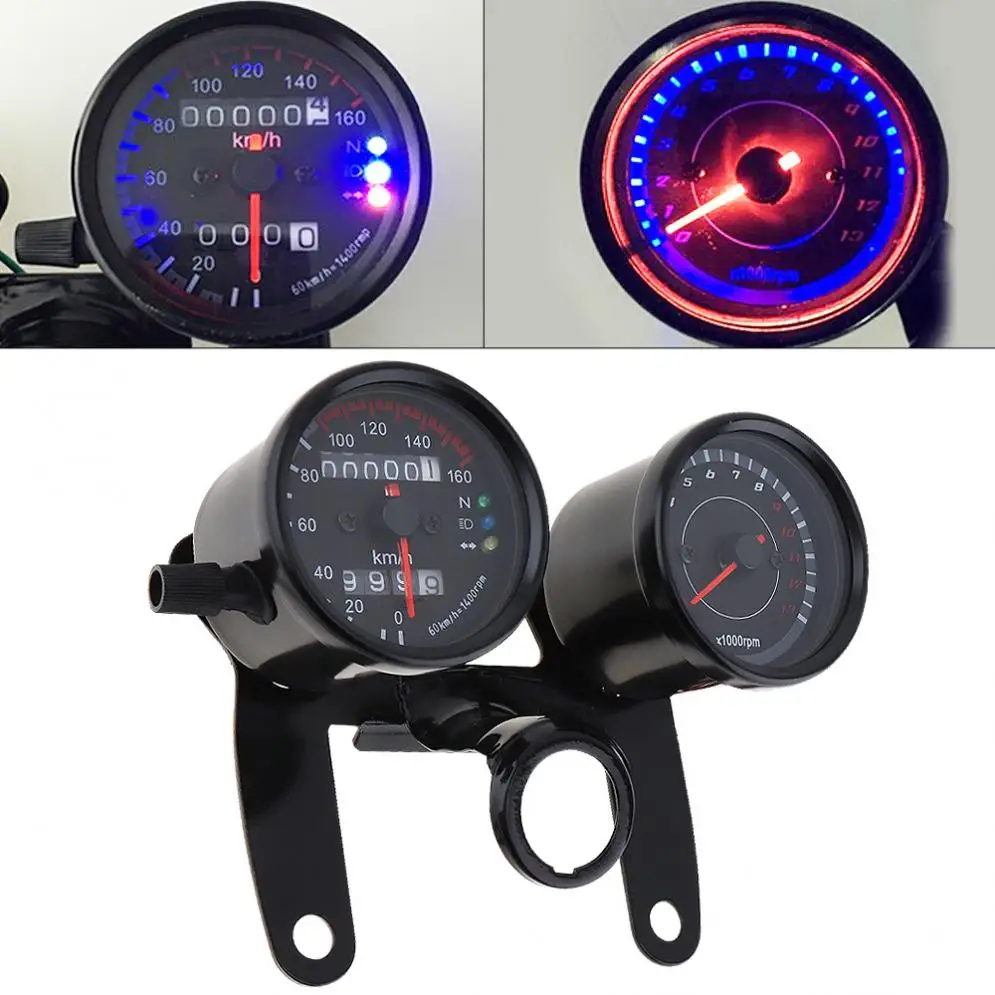 

12V Universal Motorcycle Scooter Led Odometer Speedometer Gauge Motorbike 1.3 Tachometer with Bracket
