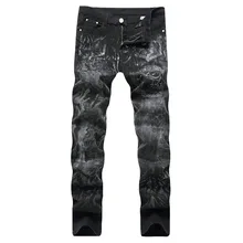 DANT BULUN 2017 new print skinny jeans black printing jeans men fashion