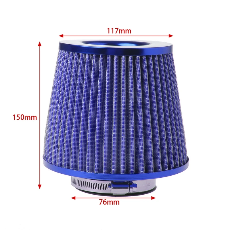 Universal Vehicle Air Intake Chrome Open Top Cone Air Filter Breather 3" Inlet
