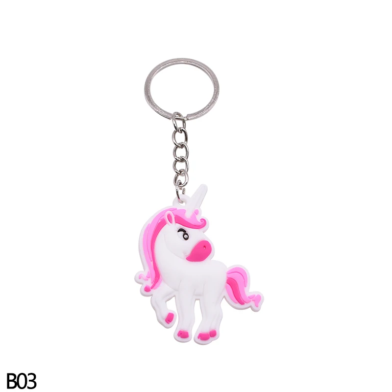 B03 5/10pc Rainbow PVC Cute Animal Horse Unicorn Keychain Alloy Key Ring For Men Women Bag Phone Car Key Chian Decoration Gift Favor - Цвет: B03