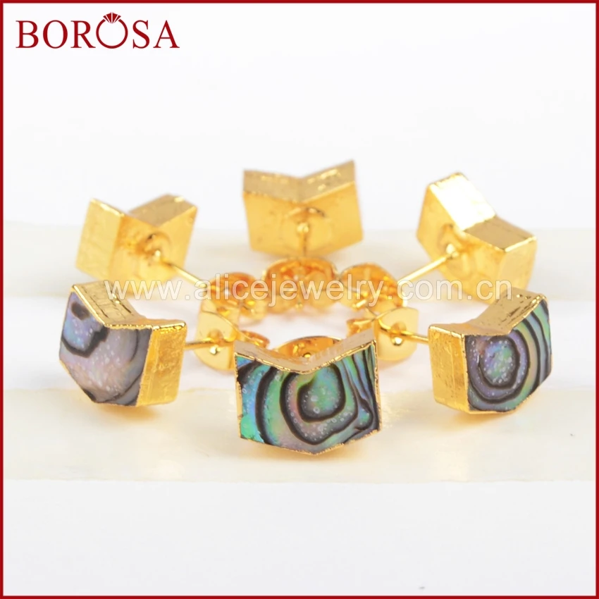 

BOROSA Fashion Gold Color Natural Abalone Shell Fat Boomerang Shape Stud Earrings for Women Girls Drusy Jewelry G0887