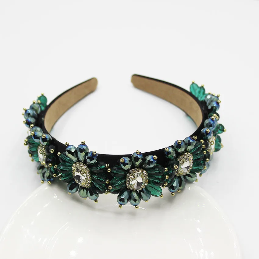 

Baroque Handmade Water drop Beads Flower Crystal Headband 5 color Hair Jewelry For Women Wedding Party Hairwear Tiara Crown Gift