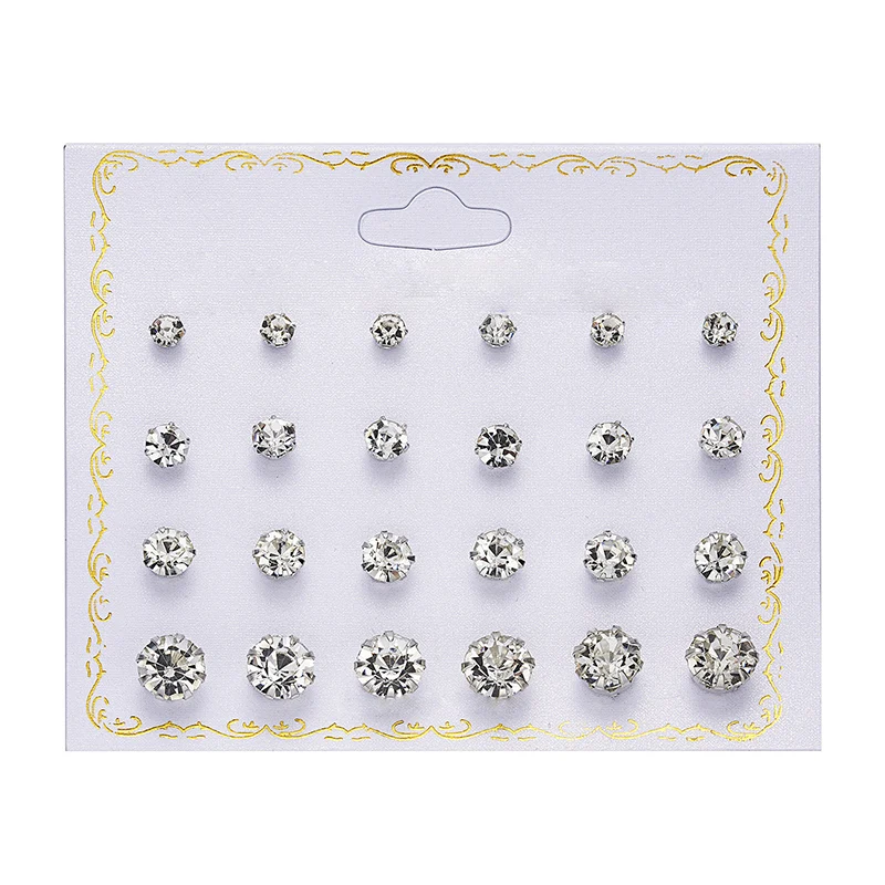 

12 pairs/set Crystal Simulated Pearl Earrings Set Women Jewelry Piercing Ball Stud Earring kit Bijouteria brincos new