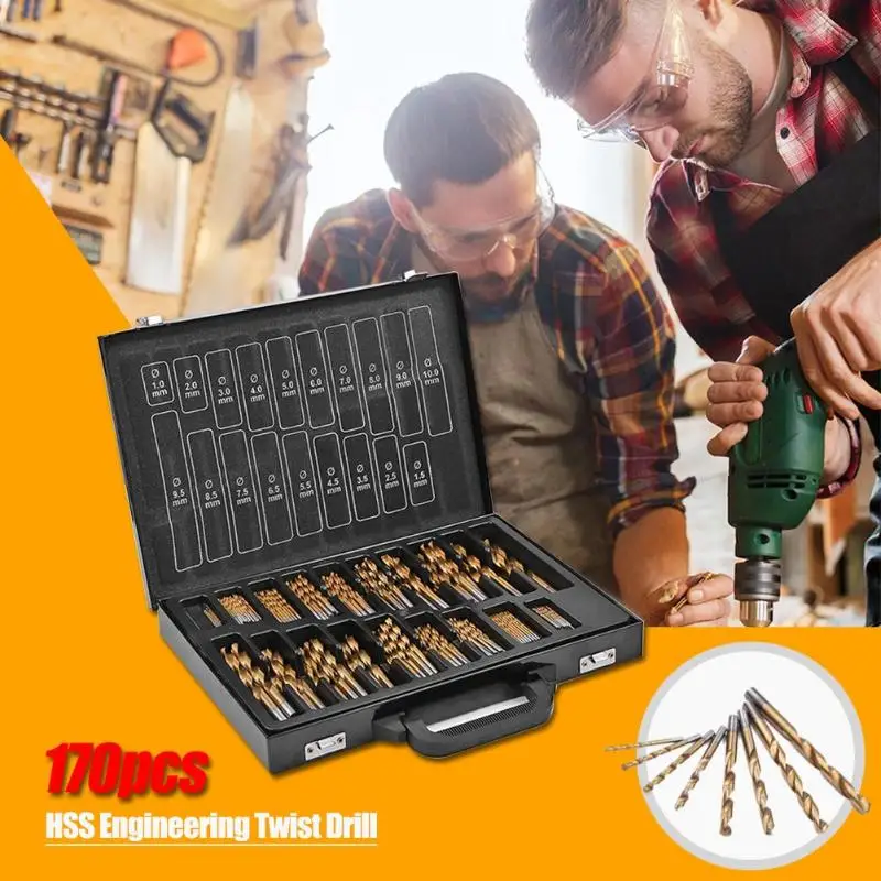 

170pcs/box 1-10mm Engineering Twist Drill Bit Round Handle Drill Bits Precision 4241 Hss Steel Twist Drill Bits