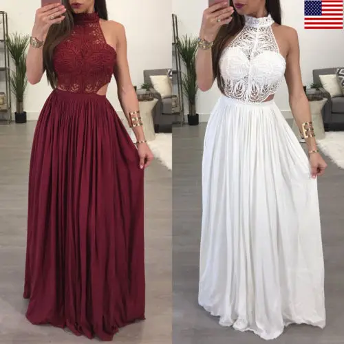 

New Women Summer Boho Casual Lace Long Maxi Sleeveless Evening Party Beach Dresses Sundress