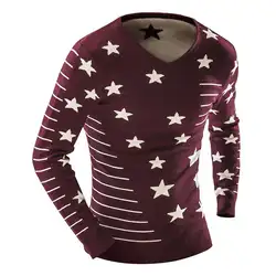 2017 Для мужчин модные звезда печати свитер Для мужчин досуг тонкий тянуть Homme О-образным вырезом с длинными рукавами свитер Однотонный