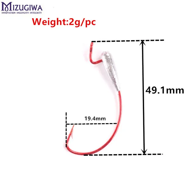 50pcs 2g 3 5g weighted worm hook sharp fishing hooks swimbait hook hook size for bass