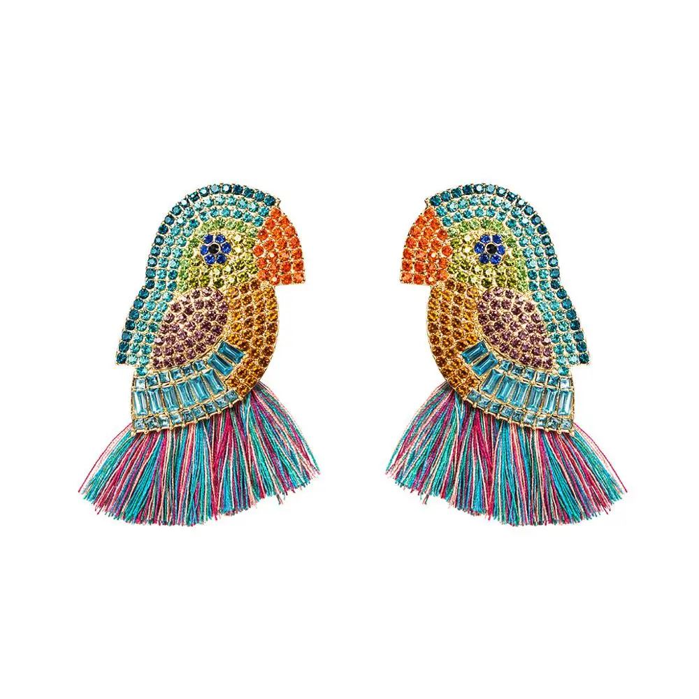 

Sparkly crystal Bird Earrings for Women big summer earrings rhinestone Fringe Tassel Hanging Earrings Statement party Jewelry
