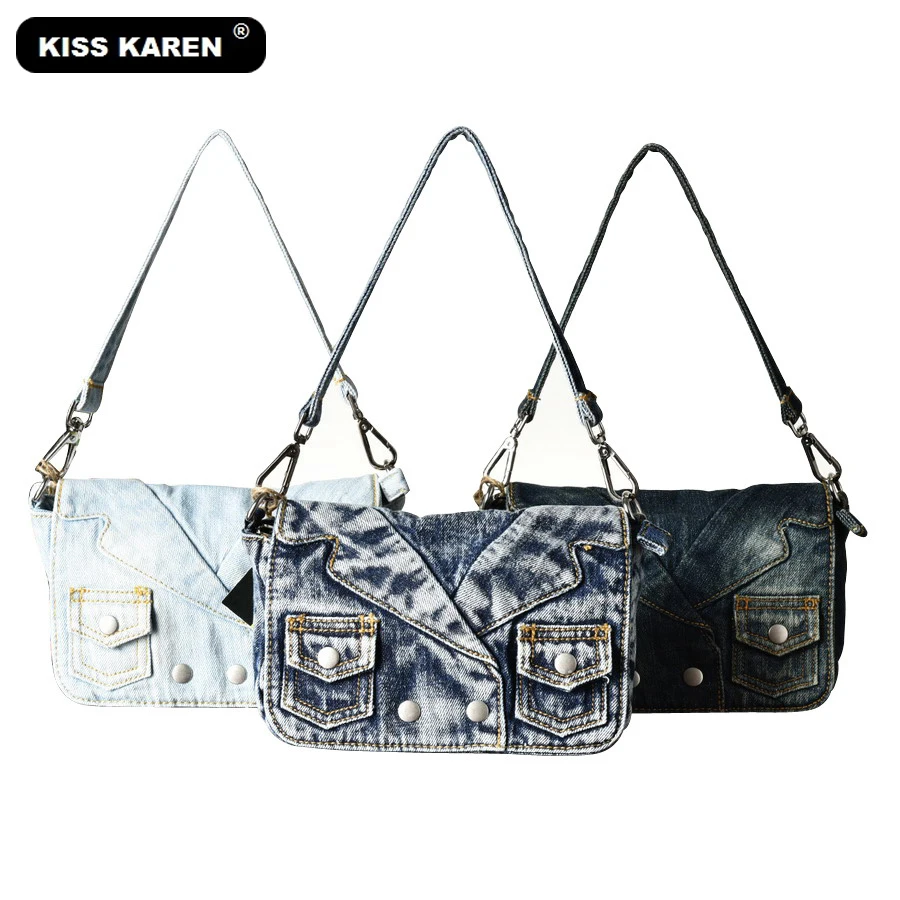 

KISS KAREN Fashion Women Denim Bag Jeans Women Shoulder Bags Ladies Cross-body Bag Casual Jean Women's Messenger Bags