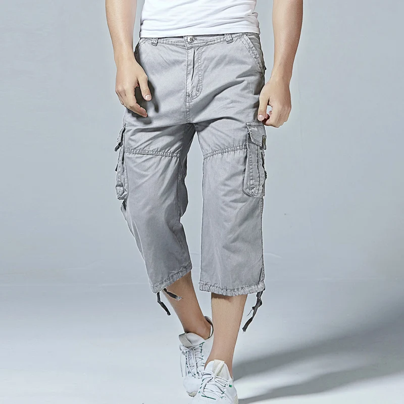 

2018 Men's Cotton Twill Relaxed Fit Cargo Short 2018 Summer Fashion Male Long Multi-Pockets Casual Capri pants Work Trousers