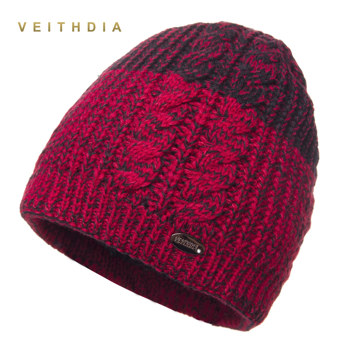 

VEITHDIA Winter hats for men's beanies Knitted wool skullies solid color bone Double layer gorro keep warm autumn hat men caps