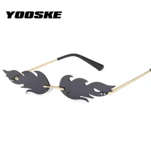 YOOSKE, модные солнечные очки с огненным пламенем, женские, Роскошные, брендовые, дизайнерские, мужские, без оправы, волнистые, солнцезащитные очки, трендовые, узкие, маленькие, очки