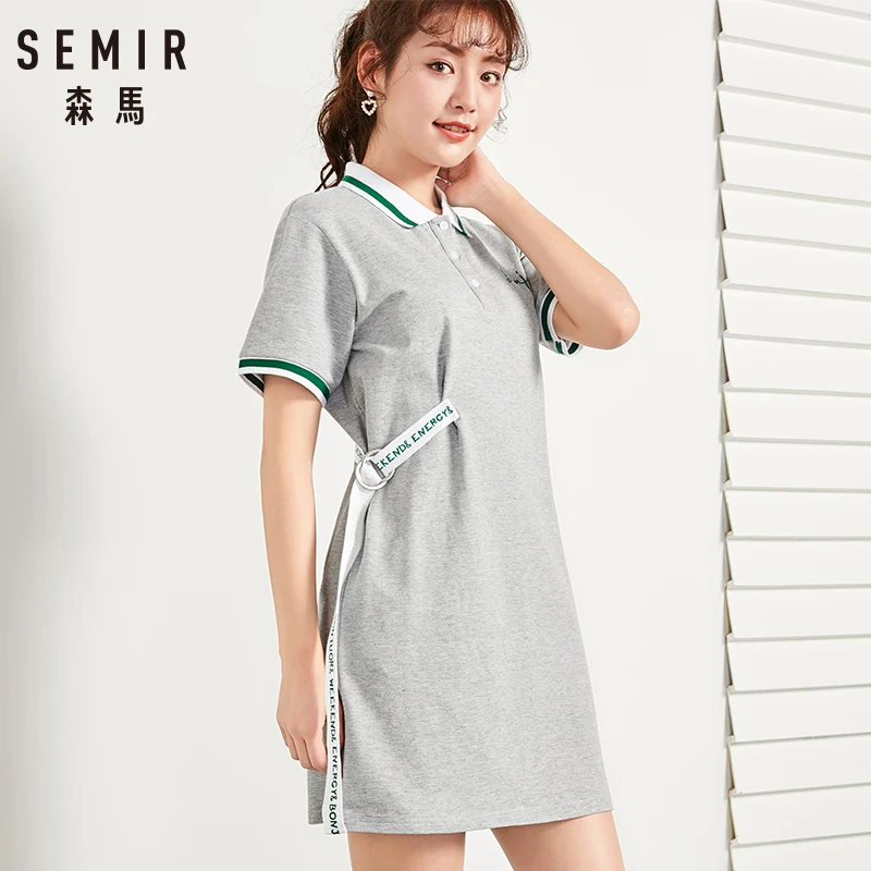Женское платье SEMIR летняя футболка с коротким рукавом свободная тонкая отворотом