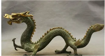 

YM 316 12" Folk Chinese Bronze Copper Gilt FengShui Year Zodiac Dragon Statue