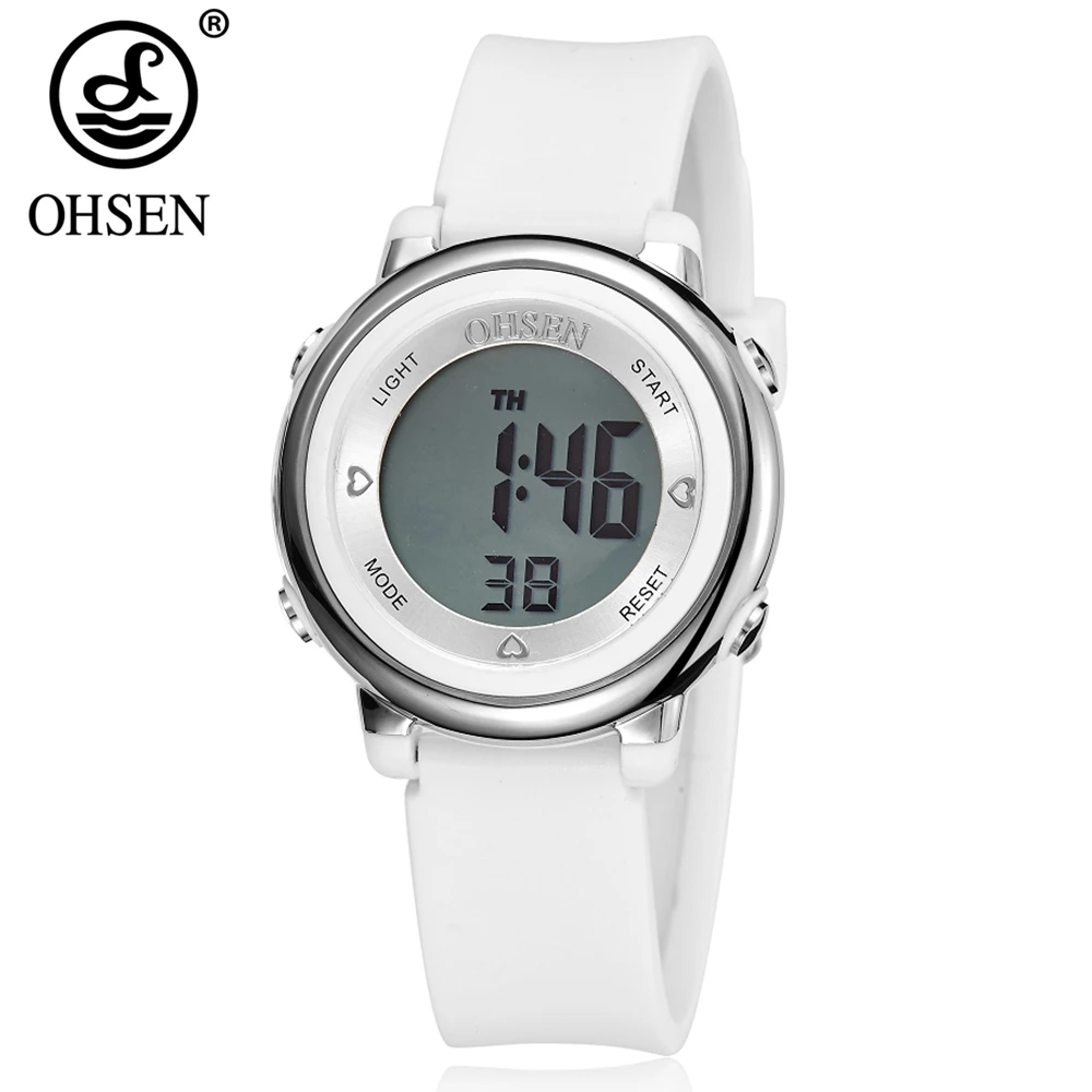 Ohsen цифровой бренд LCD спортивные детские наручные часы для мальчиков белый