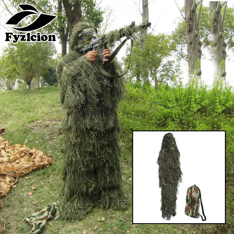 

4pcs Suit Tactical Camouflage Woodland 3D Ghillie Bionic Training Bow hunting Ghillie