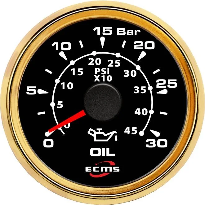 New Design Marine Boat Yacht Automotive Pressure Gauge 0-30 Bar 9-32V 0.5-4.5V 52mm 2 Inch 316L Gold Bezel Black Dial 802-00038